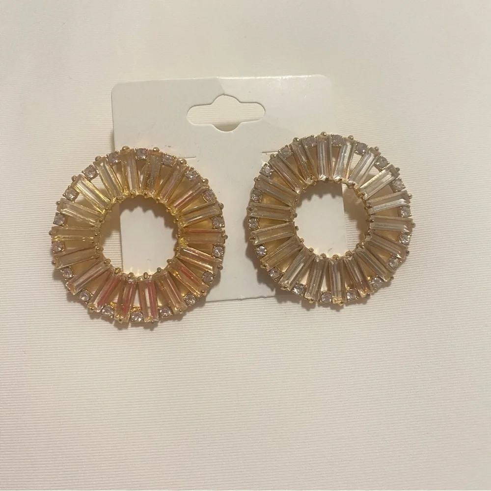 J.Crew Crystal Baguette Crystal Disc Hoop Earrings
